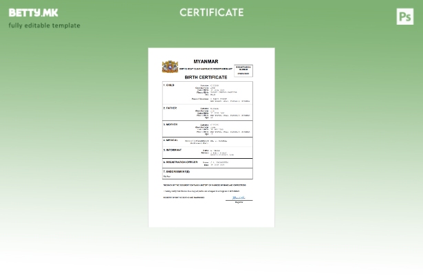 модерен стил Мјанмар витален рекорд извод од матична книга на родени Шаблон за В